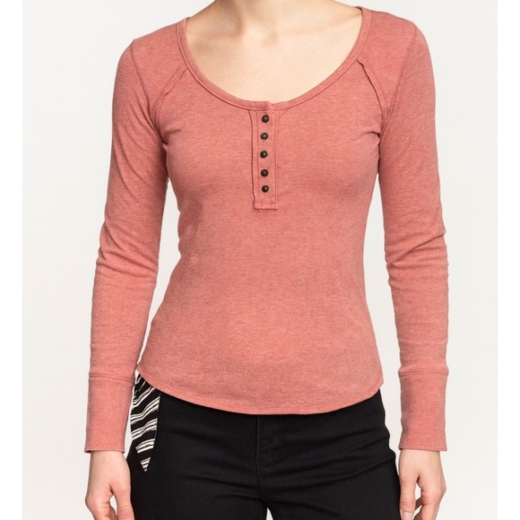 Free People Tops - Free People Sugar and Spice Thermal Henley Women M Salmon Long Sleeve Casual Top